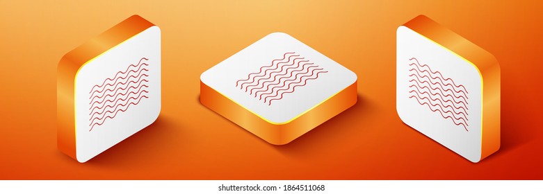 Isometric Waves icon isolated on orange background. Orange square button. Vector.