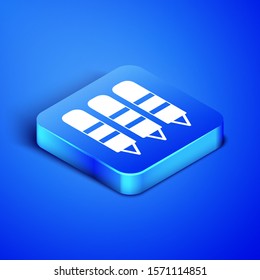 Isometric Wax crayons for drawing icon isolated on blue background. Blue square button. Vector Illustration