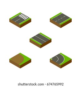 Isometric Way Set Of Cracks, Asphalt, Rotation And Other Vector Objects. Also Includes Cracks, Earthquake, Asphalt Elements.