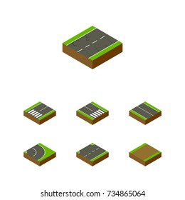 Isometric Way Set Of Cracks, Flat, Footpassenger And Other Vector Objects. Also Includes Earthquake, Upward, Cracks Elements.