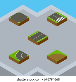 Isometric Way Set Of Crossroad, Way, Pedestrian And Other Vector Objects. Also Includes Earthquake, Bitumen, Crossroad Elements.