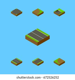 Isometric Way Set Of Crossroad, Rotation, Unilateral And Other Vector Objects. Also Includes Underground, Plane, Strip Elements.