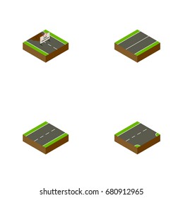 Isometric Way Set Of Down, Driveway, Plane And Other Vector Objects. Also Includes Plane, Down, Flat Elements.