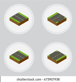 Isometric Way Set Of Down, Upwards, Flat And Other Vector Objects. Also Includes Driveway, Lane, Up Elements.