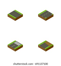 Isometric Way Set Of Down, Without Strip, Unfinished And Other Vector Objects. Also Includes Unilateral, Footer, Downward Elements.