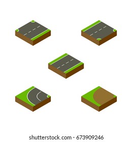 Isometric Way Set Of Driveway, Turning, Down And Other Vector Objects. Also Includes Down, Turning, Downward Elements.