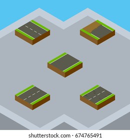 Isometric Way Set Of Driveway, Unilateral, Cracks And Other Vector Objects. Also Includes Driveway, Earthquake, Unfinished Elements.