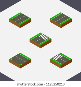 Isometric way set of flat, foot-slogger, down and other vector objects. Also includes road, pedestrian, plane elements.