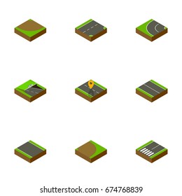 Isometric Way Set Of Flat, Underground, Without Strip And Other Vector Objects. Also Includes Turning, Downward, Plane Elements.