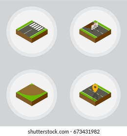 Isometric Way Set Of Footer, Navigation, Turn And Other Vector Objects. Also Includes Turn, Repairs, Under Elements.