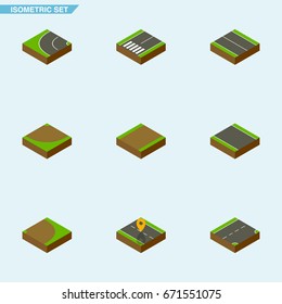 Isometric Way Set Of Footpassenger, Flat, Rotation And Other Vector Objects. Also Includes Navigation, Footpassenger, Sand Elements.