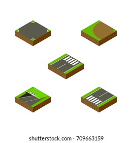Isometric Way Set Of Footpassenger, Footer, Turning And Other Vector Objects. Also Includes Footer, Underground, Turning Elements.