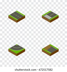 Isometric Way Set Of Footpassenger, Incomplete, Single-Lane And Other Vector Objects. Also Includes Unfinished, Footpassenger, Road Elements.