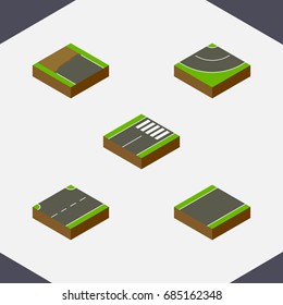Isometric Way Set Of Incomplete, Road, Footer And Other Vector Objects. Also Includes Up, Bitumen, Strip Elements.