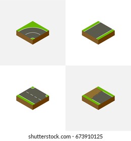Isometric Way Set Of Incomplete, Unilateral, Bitumen And Other Vector Objects. Also Includes Bitumen, Right, Unfinished Elements.