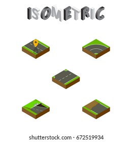 Isometric Way Set Of Navigation, Upwards, Underground And Other Vector Objects. Also Includes Subway, Incomplete, Up Elements.