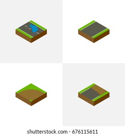 Isometric Way Set Of Plash, Sand, Unilateral Vector Objects. Also Includes Incomplete, Plash, Unilateral Elements.