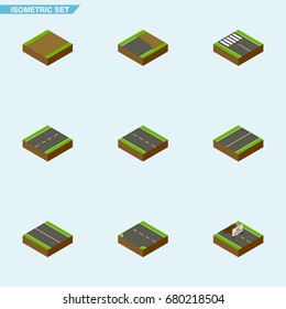 Isometric Way Set Of Repairs, Unfinished, Single-Lane And Other Vector Objects. Also Includes Plane, Down, Incomplete Elements.