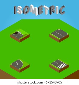 Isometric Way Set Of Rightward, Subway, Pedestrian And Other Vector Objects. Also Includes Road, Bitumen, Underground Elements.