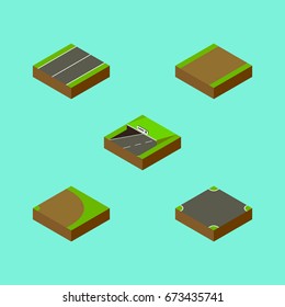 Isometric Way Set Of Rotation, Footpath, Plane And Other Vector Objects. Also Includes Underground, Crossroad, Road Elements.