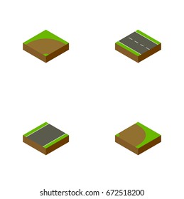 Isometric Way Set Of Rotation, Single-Lane, Sand Vector Objects. Also Includes Turn, Lane, Unilateral Elements.