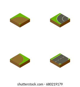 Isometric Way Set Of Sand, Down, Rotation Vector Objects. Also Includes Road, Rotation, Sand Elements.