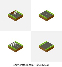 Isometric Way Set Of Single-Lane, Unilateral, Repairs And Other Vector Objects. Also Includes Single, Strip, Construction Elements.