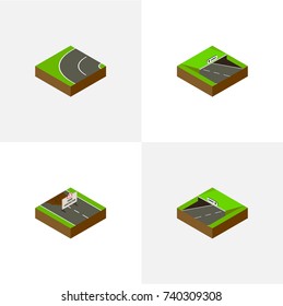 Isometric Way Set Of Subway, Underground, Repairs And Other Vector Objects. Also Includes Construction, Subway, Asphalt Elements.