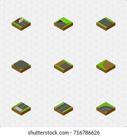 Isometric Way Set Of Subway, Without Strip, Driveway And Other Vector Objects. Also Includes Crossroad, Bitumen, Footer Elements.