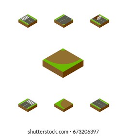 Isometric Way Set Of Turning, Footer, Turn And Other Vector Objects. Also Includes Sand, Rotation, Turn Elements.