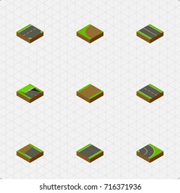 Isometric Way Set Of Underground, Flat, Asphalt And Other Vector Objects. Also Includes Down, Unfinished, Bitumen Elements.