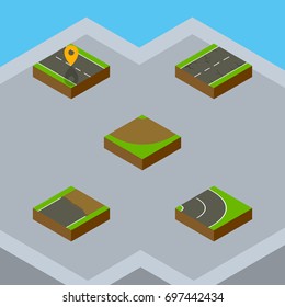 Isometric Way Set Of Unfinished, Cracks, Asphalt And Other Vector Objects. Also Includes Road, Sand, Asphalt Elements.