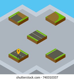 Isometric Way Set Of Unfinished, Navigation, Flat And Other Vector Objects. Also Includes Plane, Strip, Unilateral Elements.