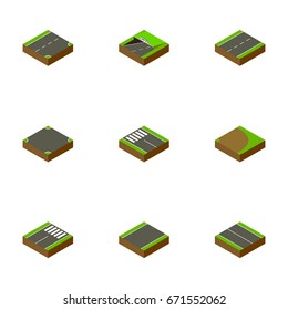 Isometric Way Set Of Unilateral, Down, Flat And Other Vector Objects. Also Includes Crossroad, Pedestrian, Subway Elements.
