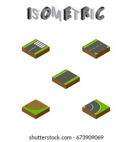 Isometric Way Set Of Unilateral, Turn, Down And Other Vector Objects. Also Includes Downward, Down, Strip Elements.