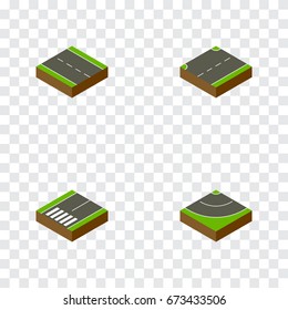 Isometric Way Set Of Upwards, Footpassenger, Road And Other Vector Objects. Also Includes Bitumen, Asphalt, Footpassenger Elements.