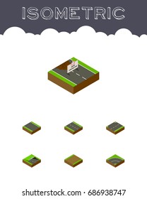 Isometric Way Set Of Upwards, Footpath, Without Strip And Other Vector Objects. Also Includes Lane, Asphalt, Bitumen Elements.