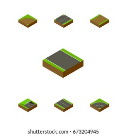 Isometric Way Set Of Upwards, Without Strip, Footpath And Other Vector Objects. Also Includes Asphalt, Bitumen, Lane Elements.