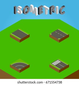 Isometric Way Set Of Without Strip, Strip, Downward And Other Vector Objects. Also Includes Asphalt, Down, Downward Elements.
