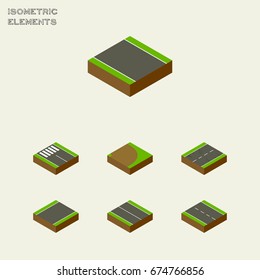 Isometric Way Set Of Without Strip, Unilateral, Single-Lane And Other Vector Objects. Also Includes Single, Earthquake, Flat Elements.