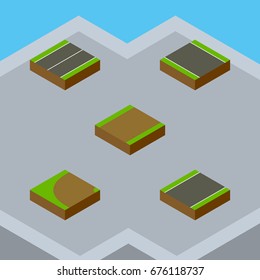 Isometric Way Set Of Without Strip, Plane, Unilateral And Other Vector Objects. Also Includes Flat, Plane, Unilateral Elements.