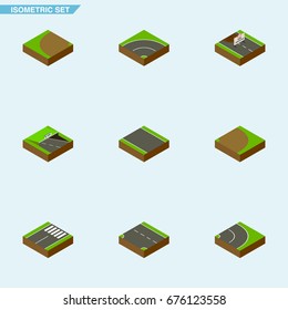 Isometric Way Set Of Without Strip, Repairs, Bitumen And Other Vector Objects. Also Includes Under, Subway, Down Elements.