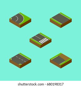 Isometric Way Set Of Without Strip, Unfinished, Downward And Other Vector Objects. Also Includes Pedestrian, Strip, Unilateral Elements.
