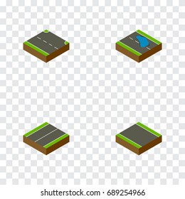 Isometric Way Set Of Without Strip, Plane, Rightward And Other Vector Objects. Also Includes Rightward, Plane, Road Elements.