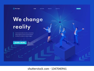 Isometric we change reality, we destroy your view of modern business. Template Landing page.