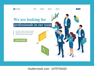 Isometric We are looking for professionals for our team, recruiting concept. Template Landing page.