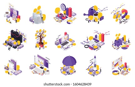 Isometric Wealth Management Icon Set With Different Tools For Accumulation Of Funds Vector Illustration