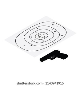 Isometric weapon gun and target shoot range accuracy and precision level, skill concept