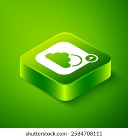 Isometric Weather forecast app icon isolated on green background. Green square button. Vector