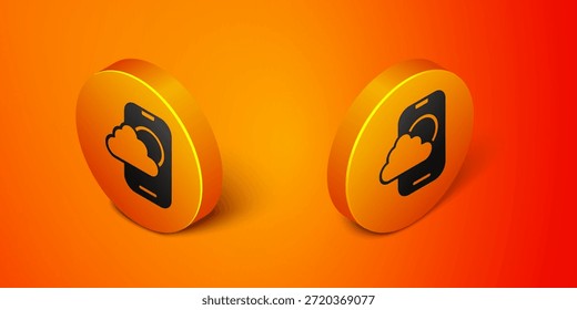 Isometric Weather forecast app icon isolated on orange background. Orange circle button. Vector
